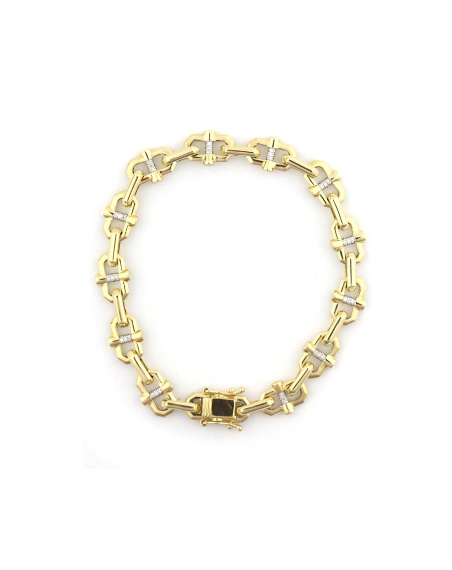 14K Gold Marinar Diamond Bar Link Bracelet