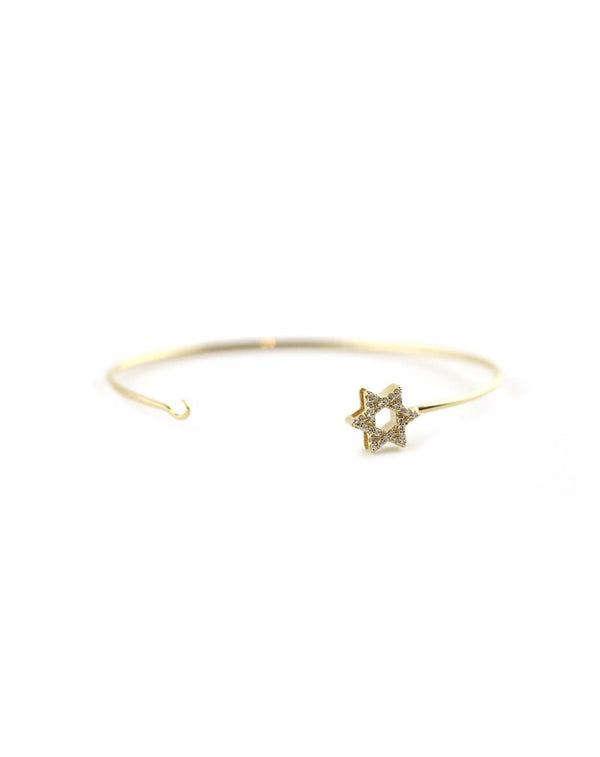 14K Gold Hook Diamond Star of David Bangle