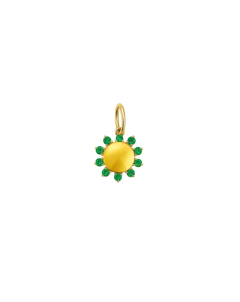 Small 14K Gold Emerald Framed Shiny Disk Charm
