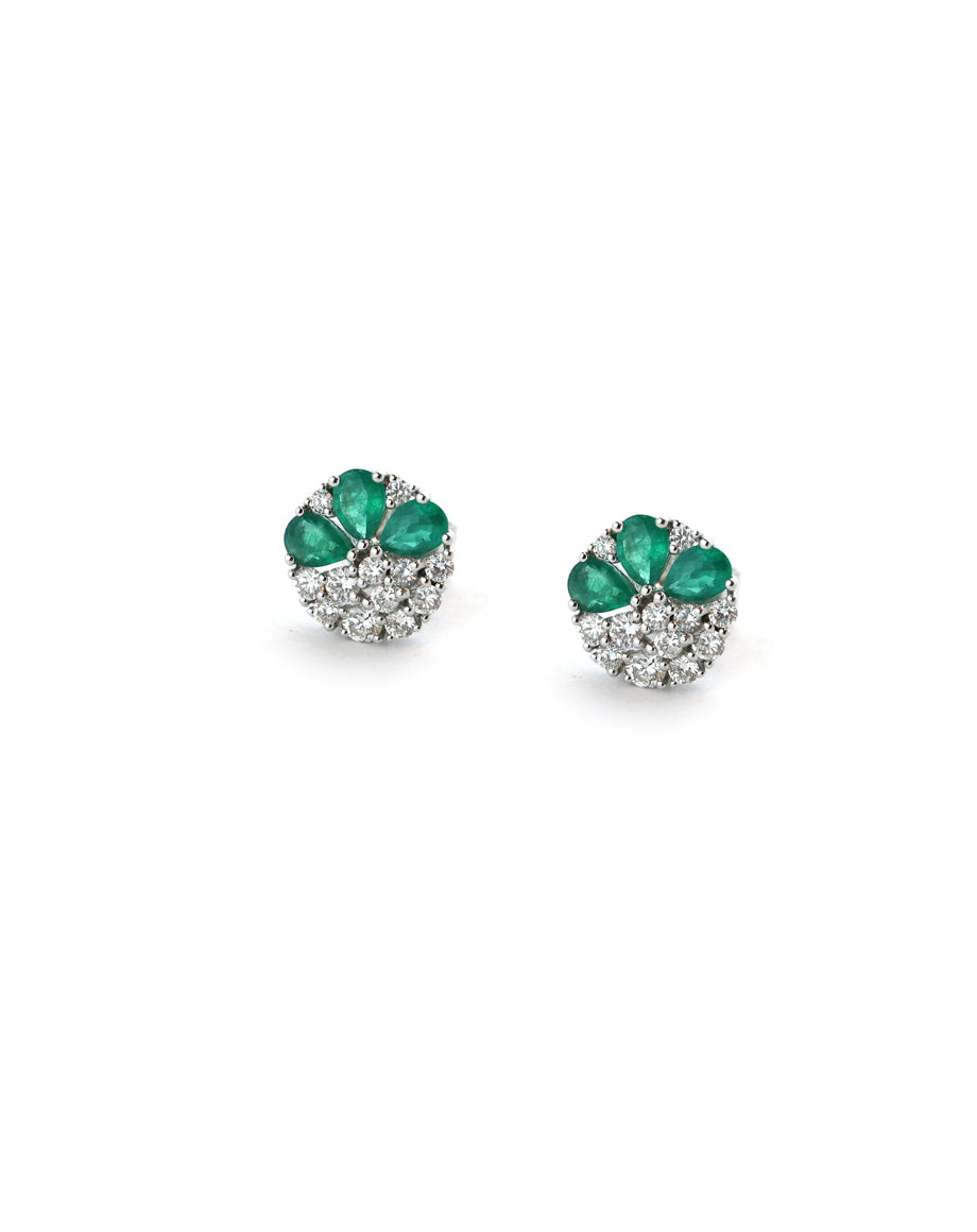 14K Gold 3 Leaf .71ct Emerald .48ct Diamond Studs