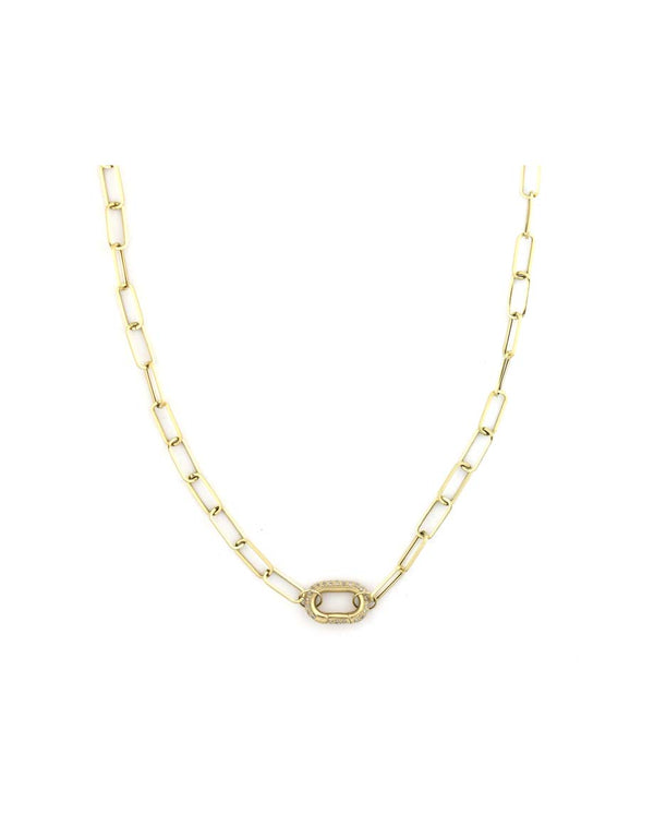14K Gold Fine Lexi Lock Necklace: Flat Rounded Paper Clip