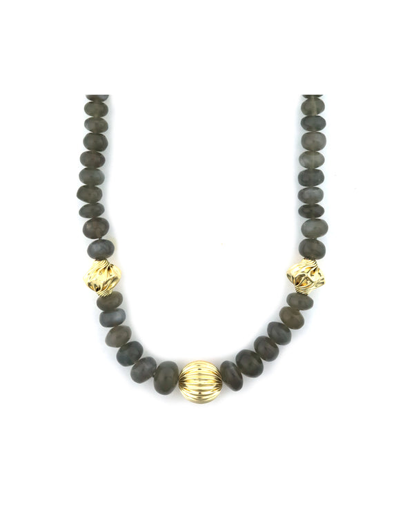 Graduated Moonstone Twisted Lantern Beaded Necklace