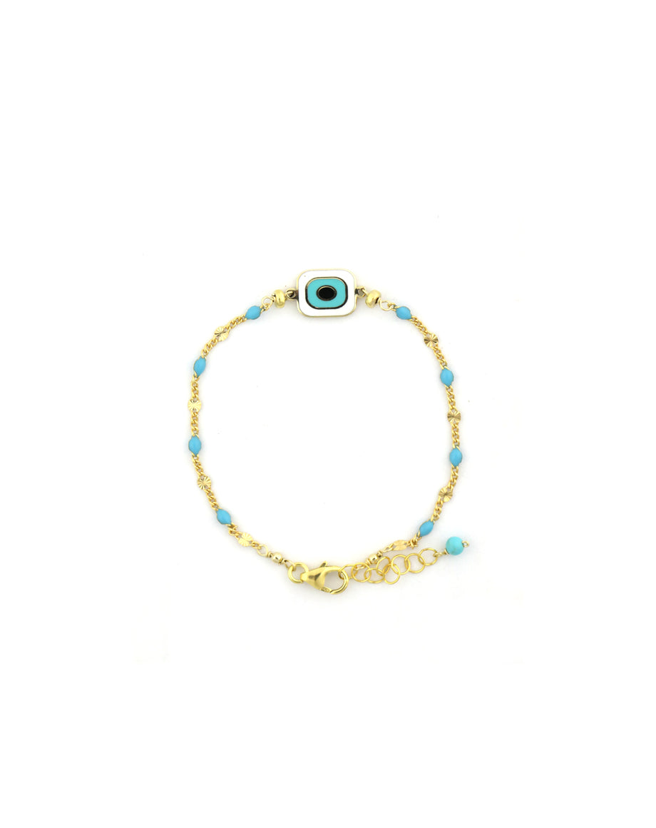 Turquoise Tin Cup White Greek Evil Eye Bracelet