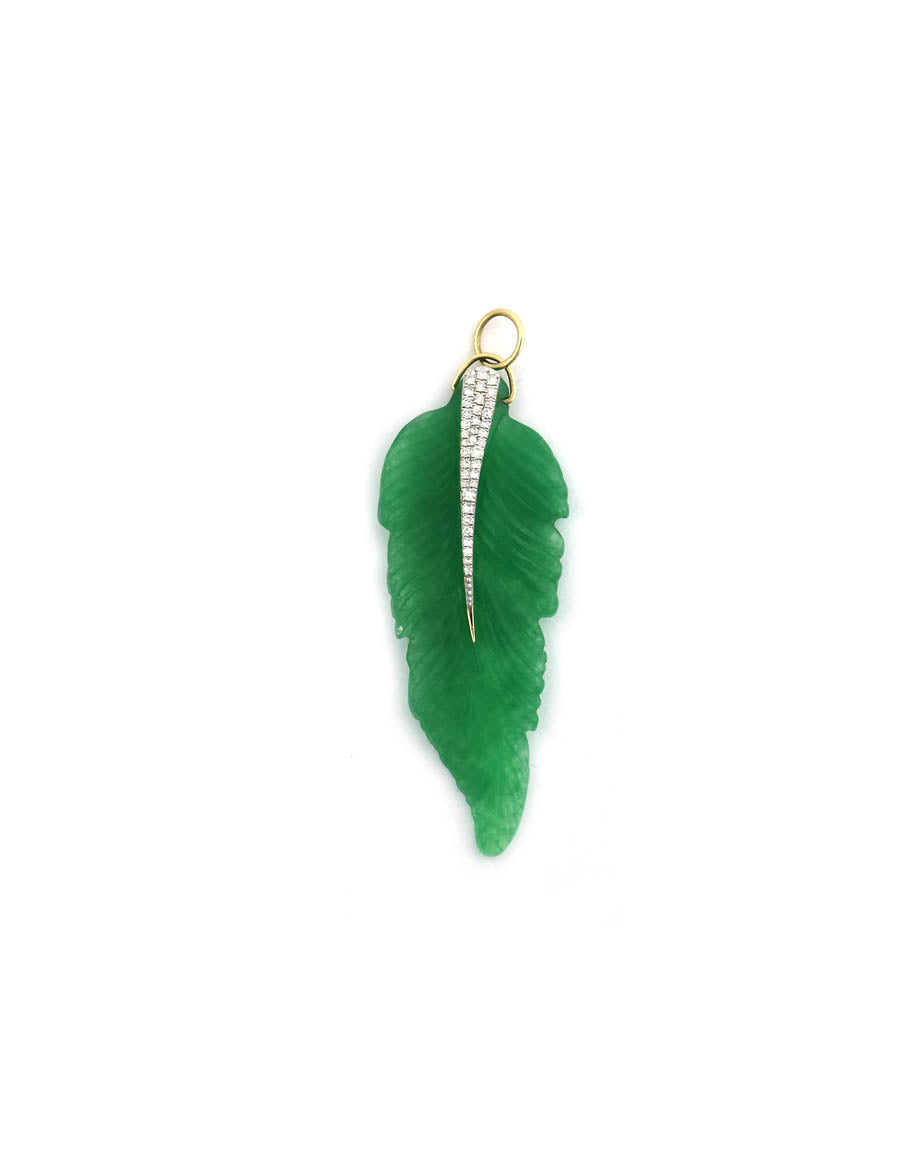 NEW TOP JEWELRY 14K Leaf Charm 14金 14K Gold Diamond Craved Green Onyx Leaf Charm – J. Landa