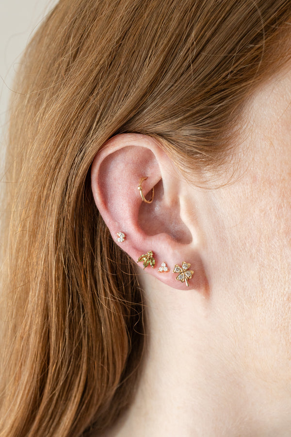 14K Gold Diamond Four Leaf Clover Stud