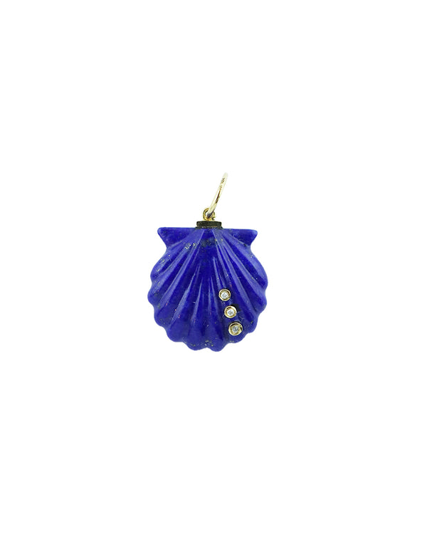 Small 14K Gold Lapis Diamond Scallop Shell Charm