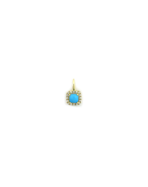 Small 14K Gold Square Turquoise Diamond Charm