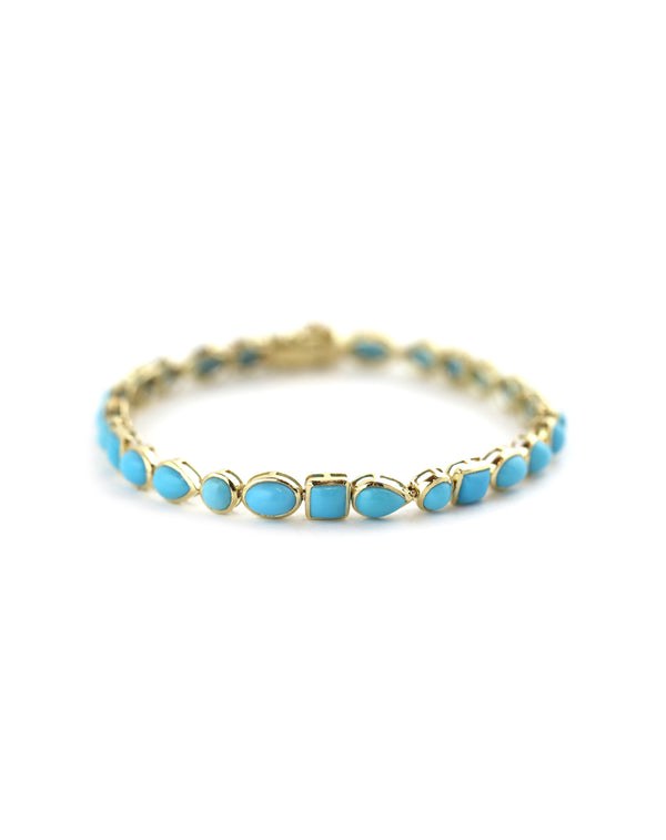 14K Gold Mix Shape Turquoise Tennis Bracelet