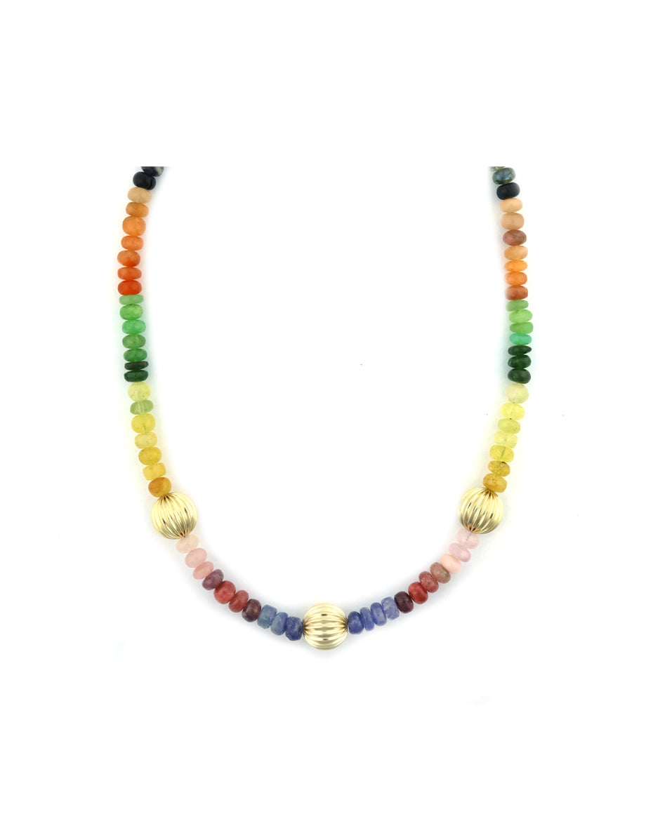Mixed Gem Fluted Trio Beaded Necklace
