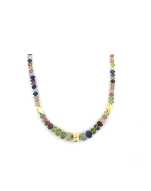 Graduated Mossy Cranberry Sapphire Fluted Rondelle Necklace