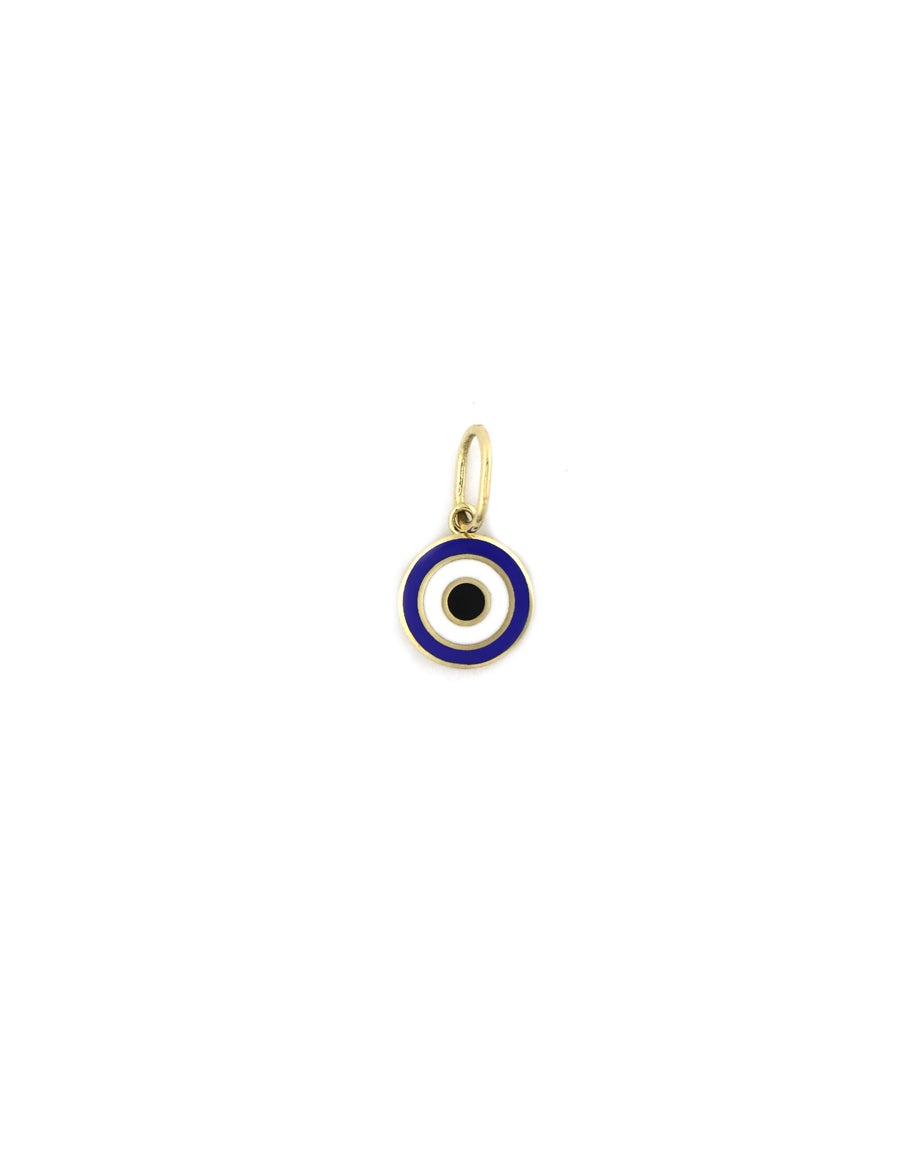14K Gold Greek Navy Enamel Circle Evil Eye Charm