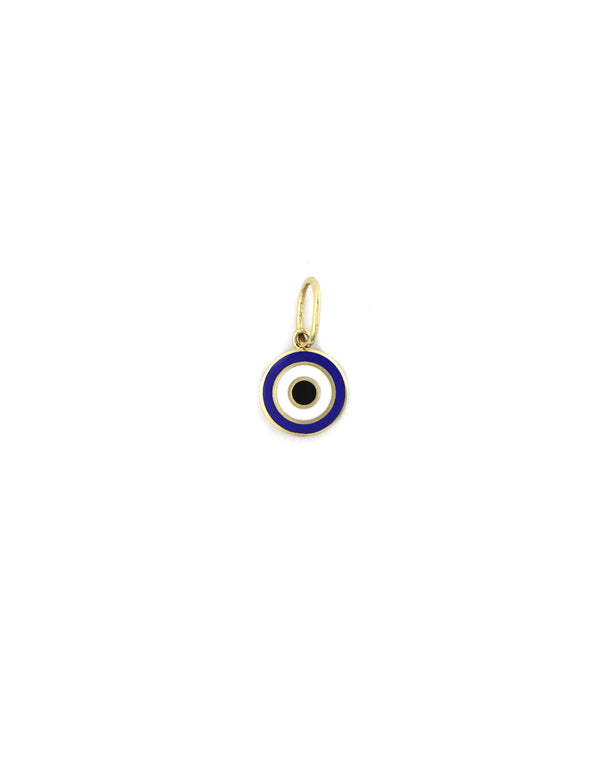 14K Gold Greek Navy Enamel Circle Evil Eye Charm