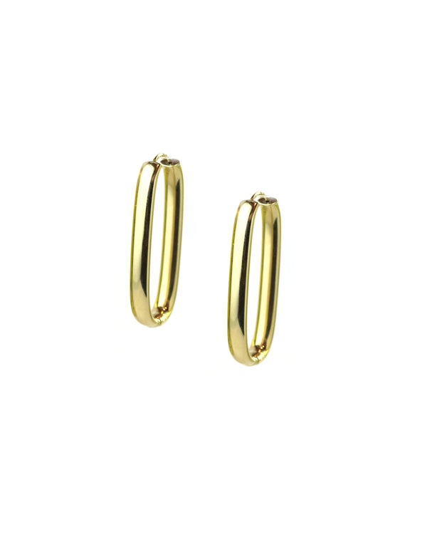 14K Gold Long Oblong Hoops