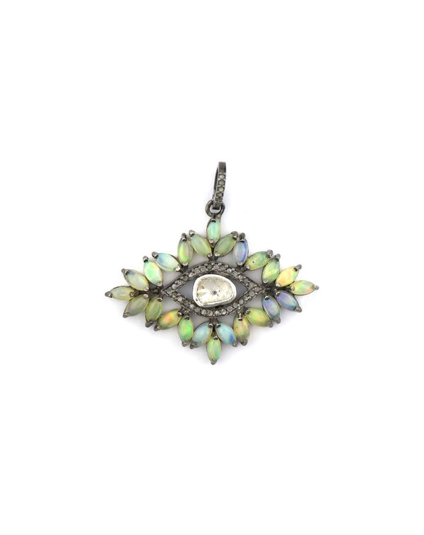 Silver Polki Diamond Opal Evil Eye Charm