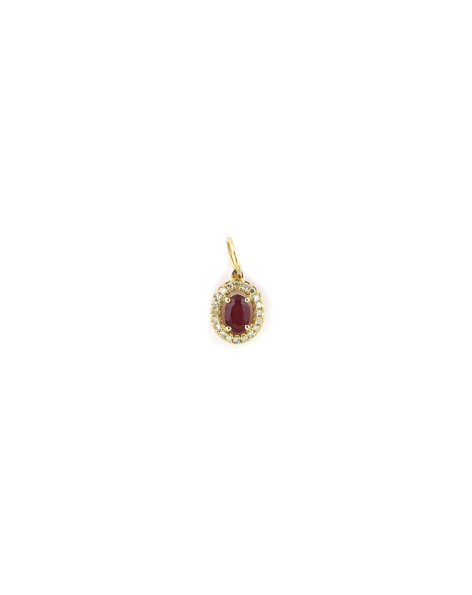 14K Gold Mini Oval Ruby Diamond Charm