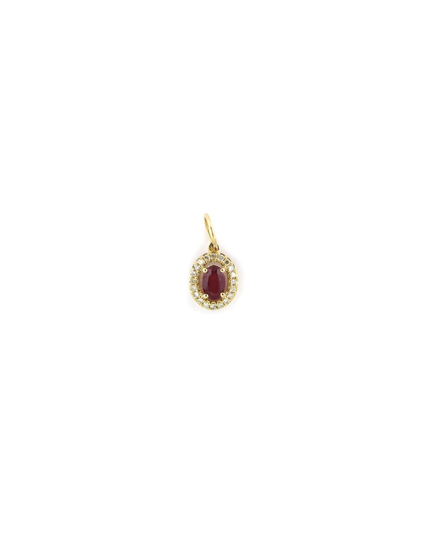 14K Gold Mini Oval Ruby Diamond Charm