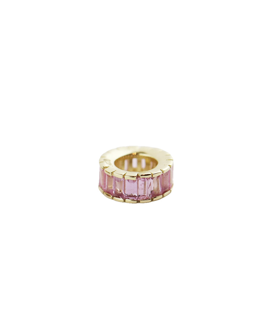 14K Gold Pink Sapphire Baguette Round Charm Spacer