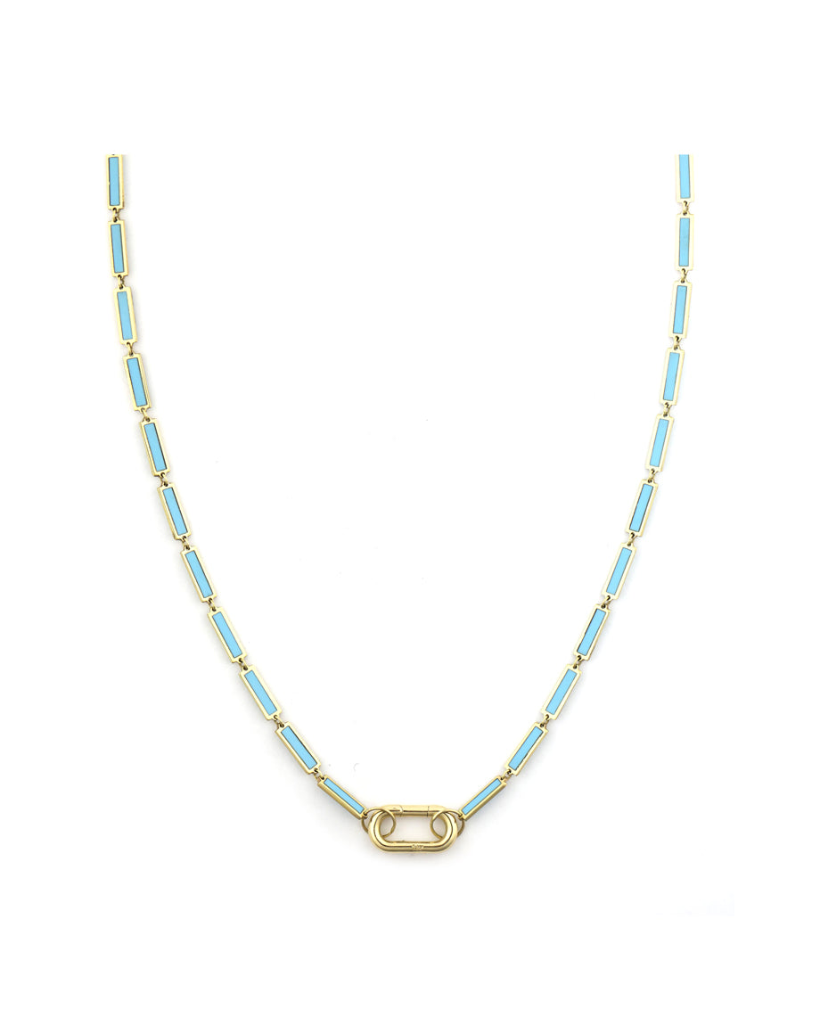 14K Gold Lexi Lock Necklace: Inlay Link Turquoise