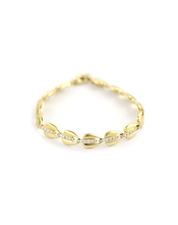 14K Gold .99ct Diamond Line Retro Shape Link Bracelet