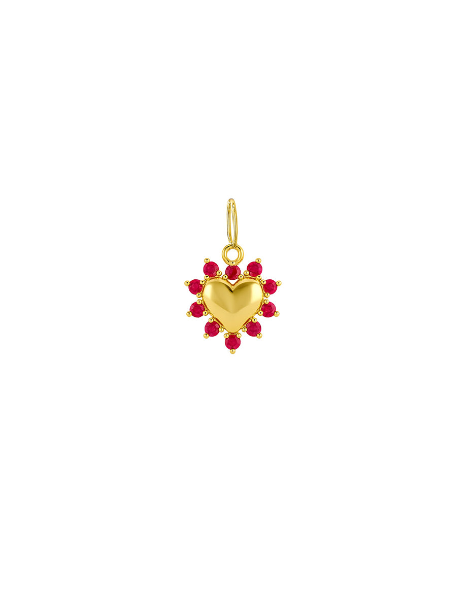 Small 14K Gold Ruby Framed Shiny Heart Charm