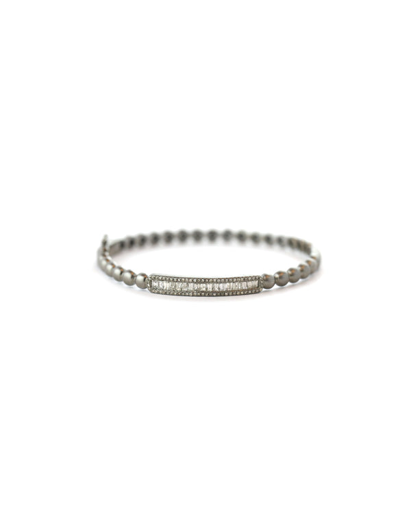 Matte Silver Baguette Diamond Dotted Bangle