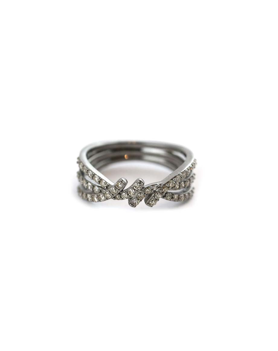 Silver Diamond 3 Row X Ring