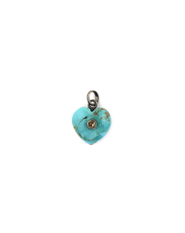 Silver Bezel Diamond Turquoise Heart Charm