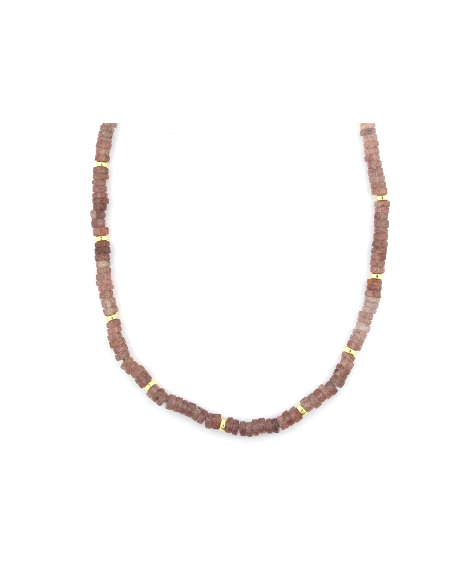 5mm Heishi Strawberry Quartz Rondelle Necklace