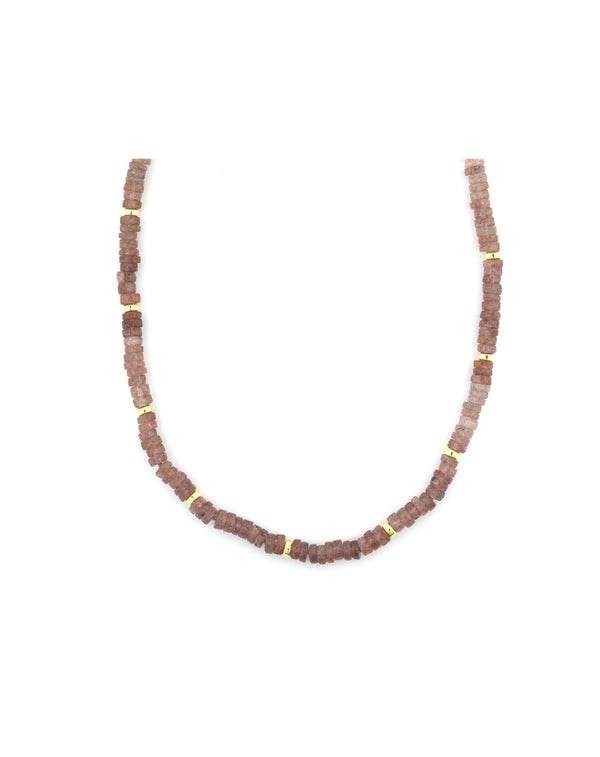 5mm Heishi Strawberry Quartz Rondelle Necklace