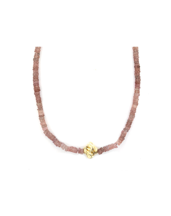 Heishi Strawberry Quartz Twisted Lantern Necklace