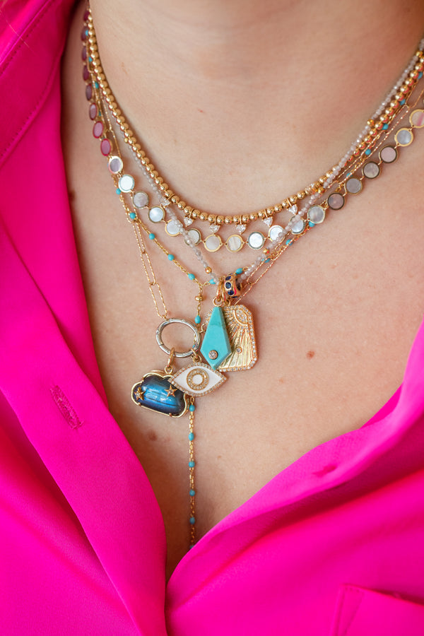 14K Gold Mini Donut Dotted Sapphire Charm Spacer