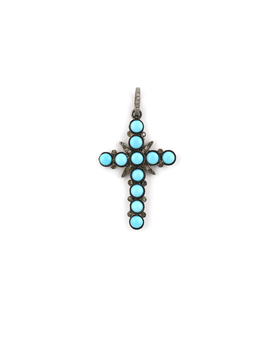Silver Diamond Turquoise Cross Pendant