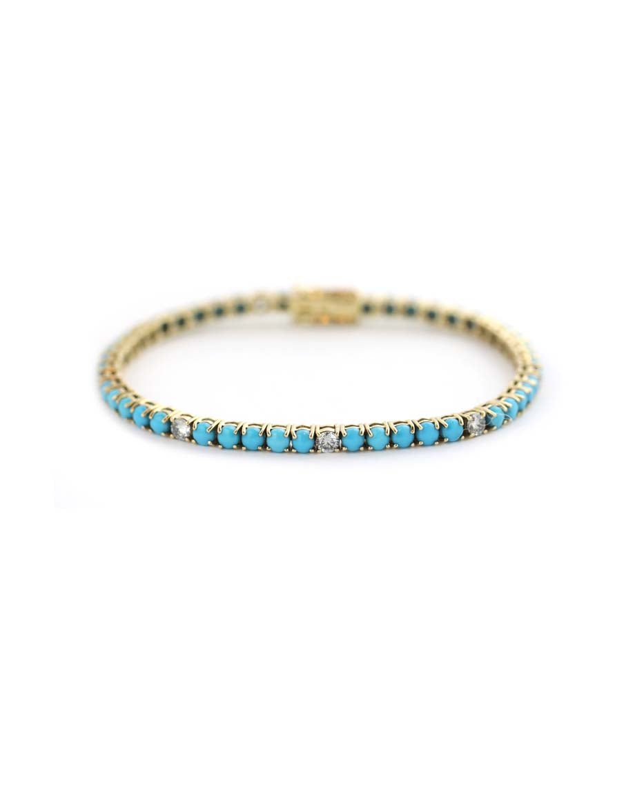 14K Gold Turquoise & Diamond Tennis Bracelet