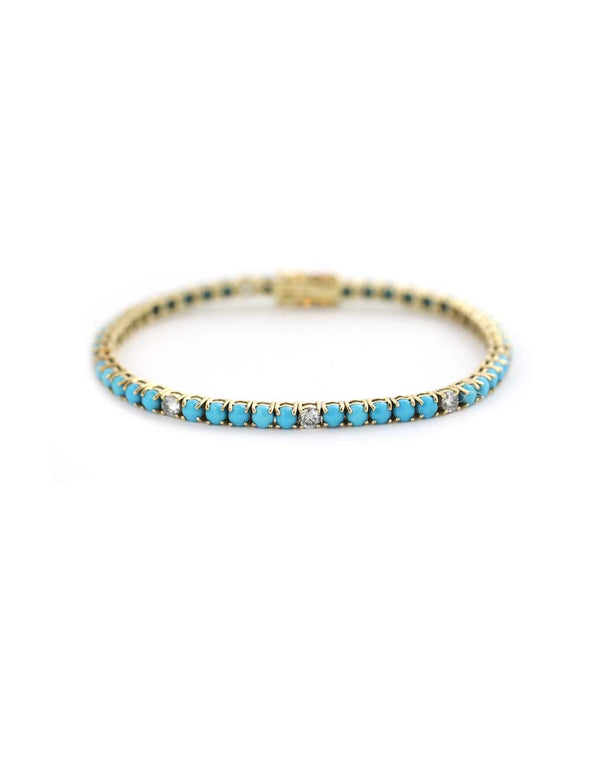 14K Gold Turquoise & Diamond Tennis Bracelet