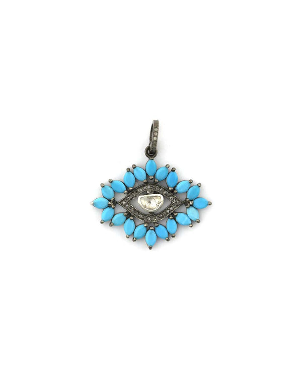 Silver Polki Diamond Turquoise Evil Eye Charm