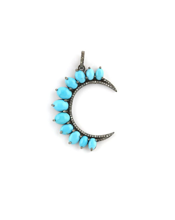 Large Silver Diamond Graduated Turquoise Crescent Moon Charm