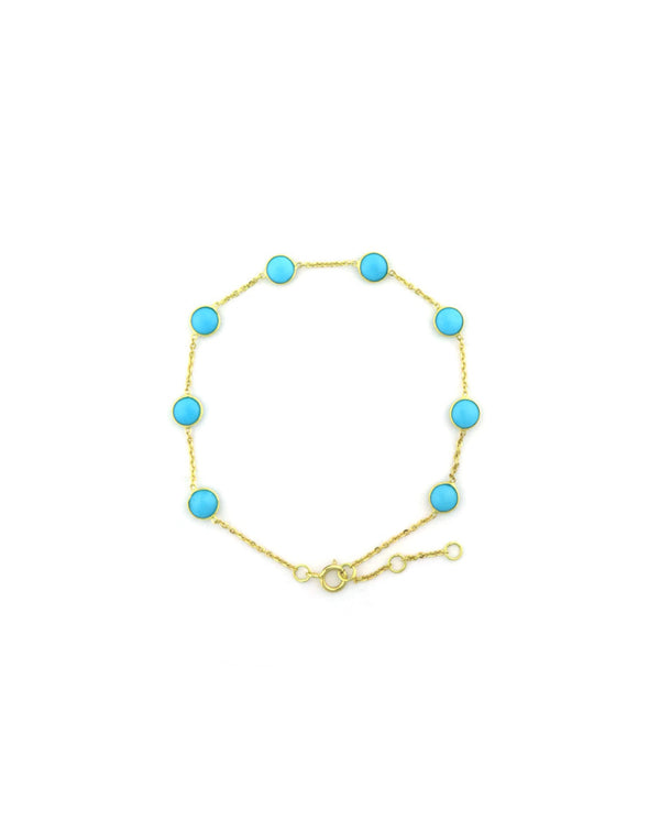 18K Gold Round Turquoise Station Bracelet