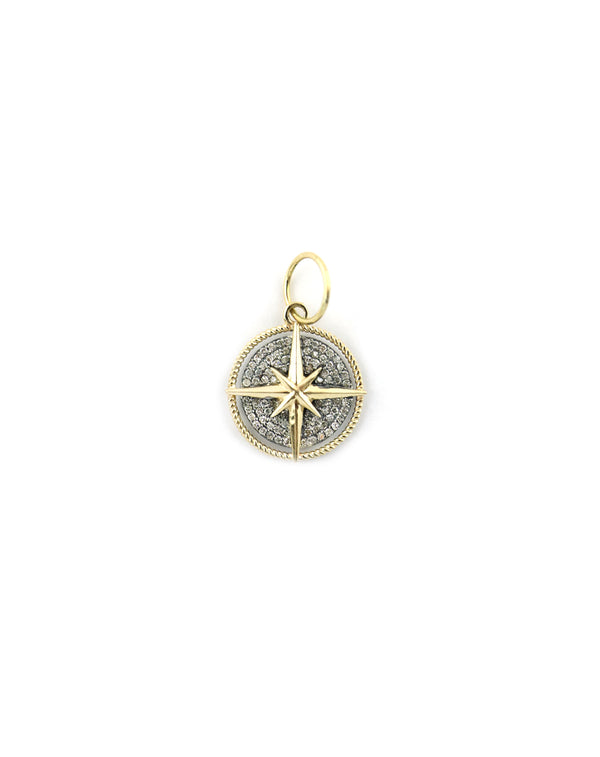 14K Gold Diamond Bail Compass Charm