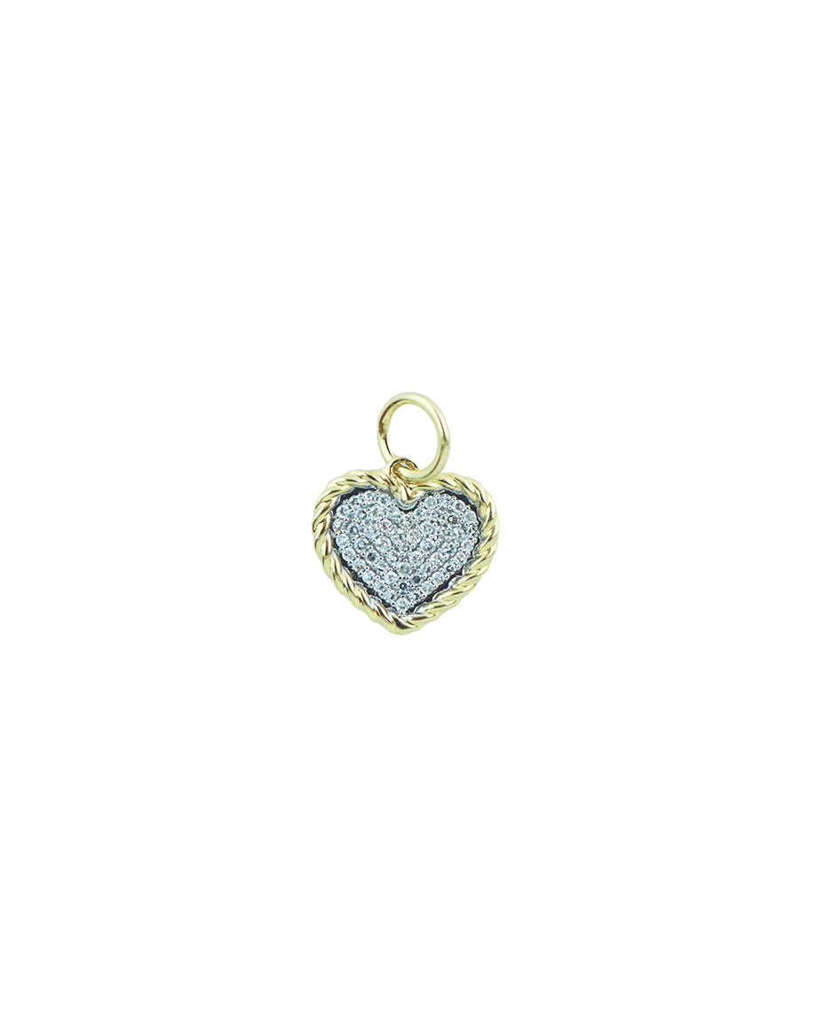 14K Gold Two Tone Rope Framed Heart Charm