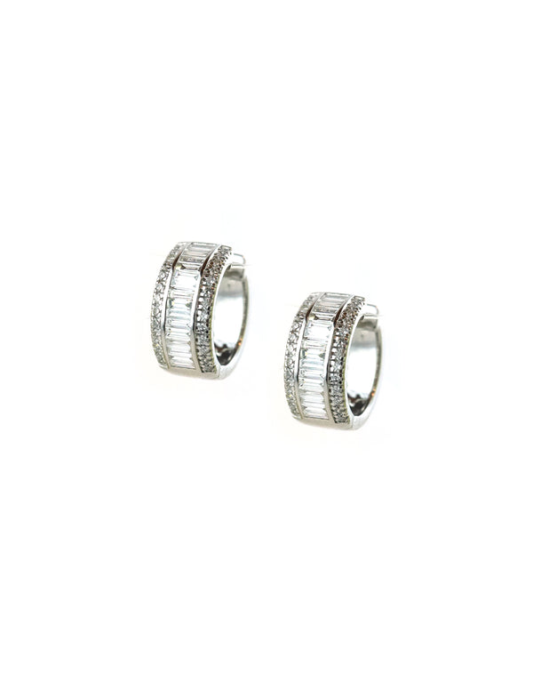 1/2" 18K White Gold Thick 1.15ct Baguette Diamond Hoops