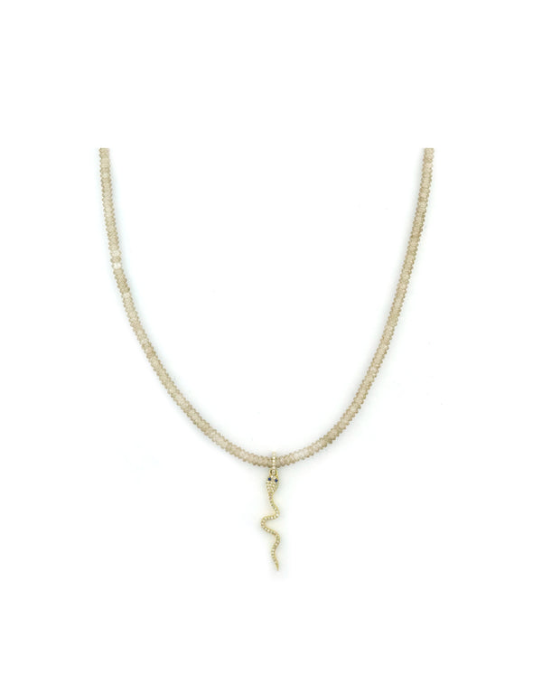 Champagne Zircon 14K Gold Snake Charm Necklace