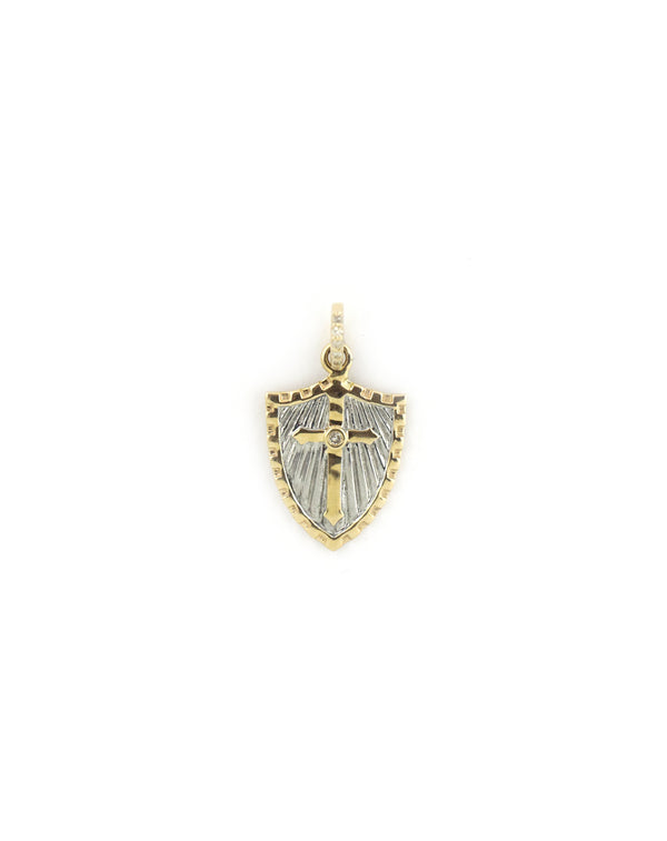 14K Two Tone Cross Shield Charm