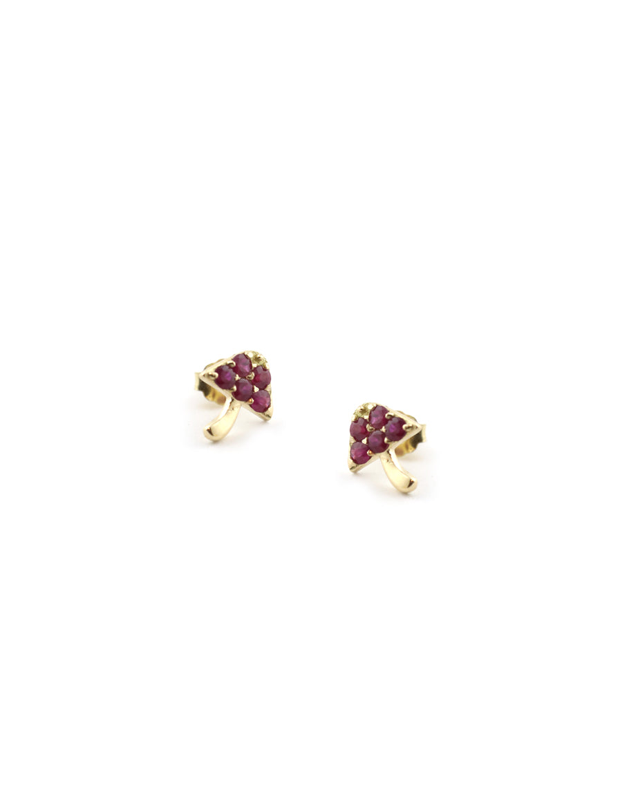 14K Gold Ruby Mushroom Studs