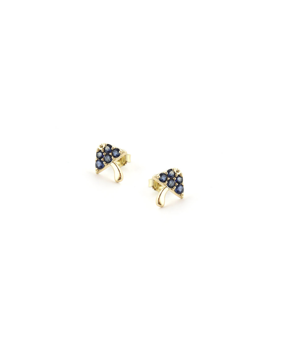 14K Gold Sapphire Mushroom Studs