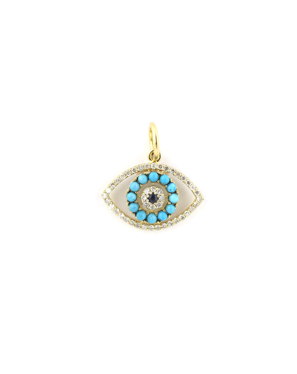 14K Gold Turquoise Cut Out Evil Eye Charm