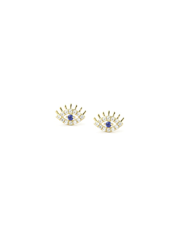 14K Gold Sapphire Evil Eye Lash Studs