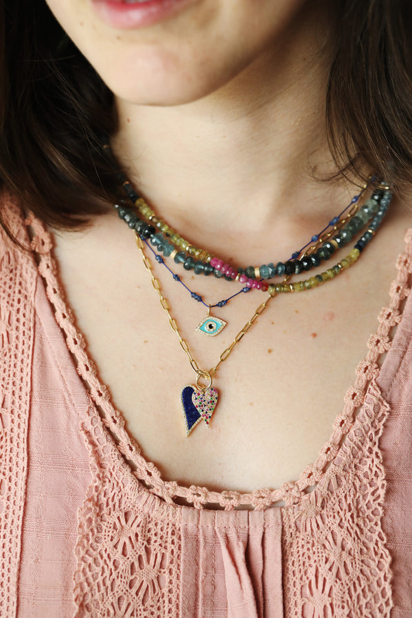 14K Gold Colorful Sapphire Heart Charm