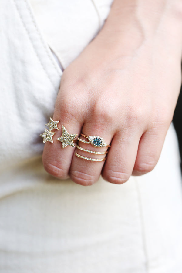 14K Gold Sapphire Diamond Evil Eye Ring