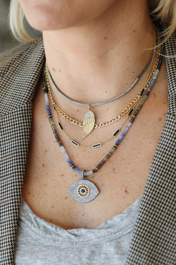 14K Gold Large Two Tone Sapphire Evil Eye Charm