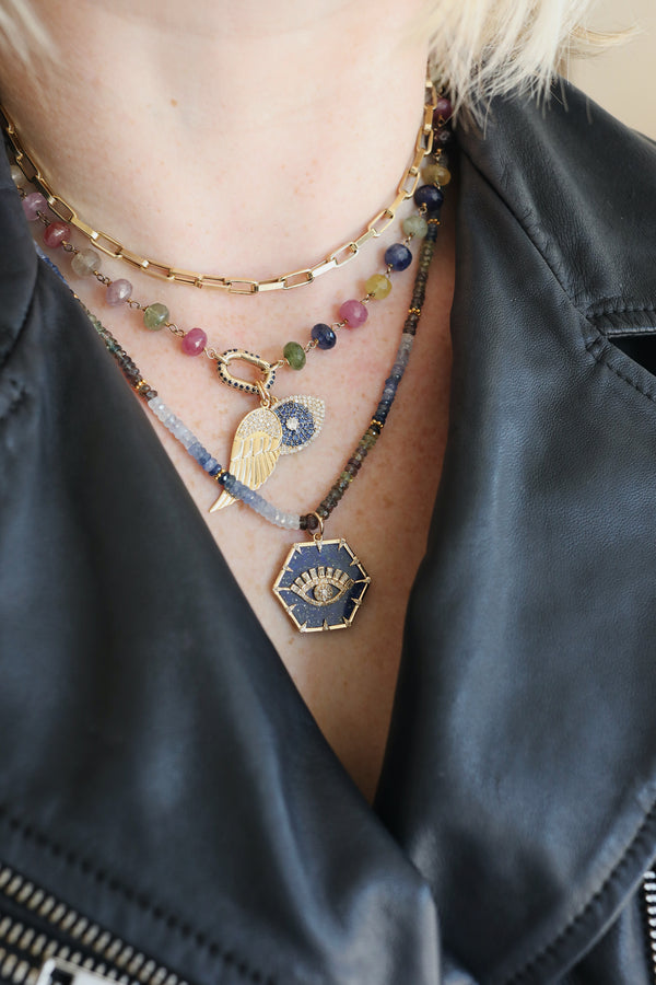 14K Gold Pave Diamond & Sapphire Evil Eye Charm